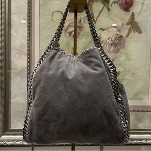 Stella McCartney Gray Falabella Suede Chain Trim Crossbody Bag